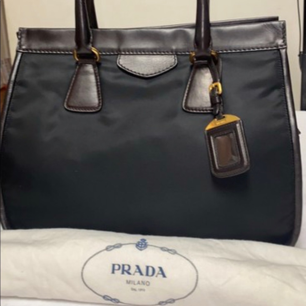 Prada Vitello Nero Black Nylon/Leather Satchel
